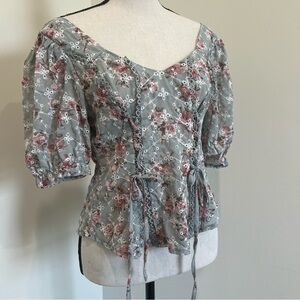 Lace-Up Puff Sleeve Lace Corset Crop Top Milkmaid prairie Cottagecore Fairycore